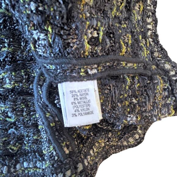 ST. JOHN Black Grey Silver Yellow Green Metallic Buttons Blazer Jacket 2 USA - Picture 9 of 12